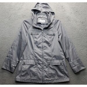 Calvin Klein Windbreaker‎ Jacket Womens Medium Gray Detachable Hood Full Zip